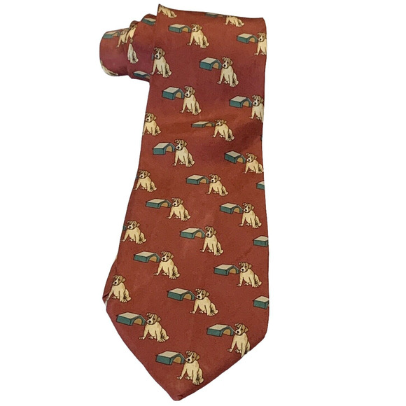 Antiche Seterie Fiorentine Men's Tie Silk Necktie Dog Lovers Maroon Red Vintage - Picture 1 of 6